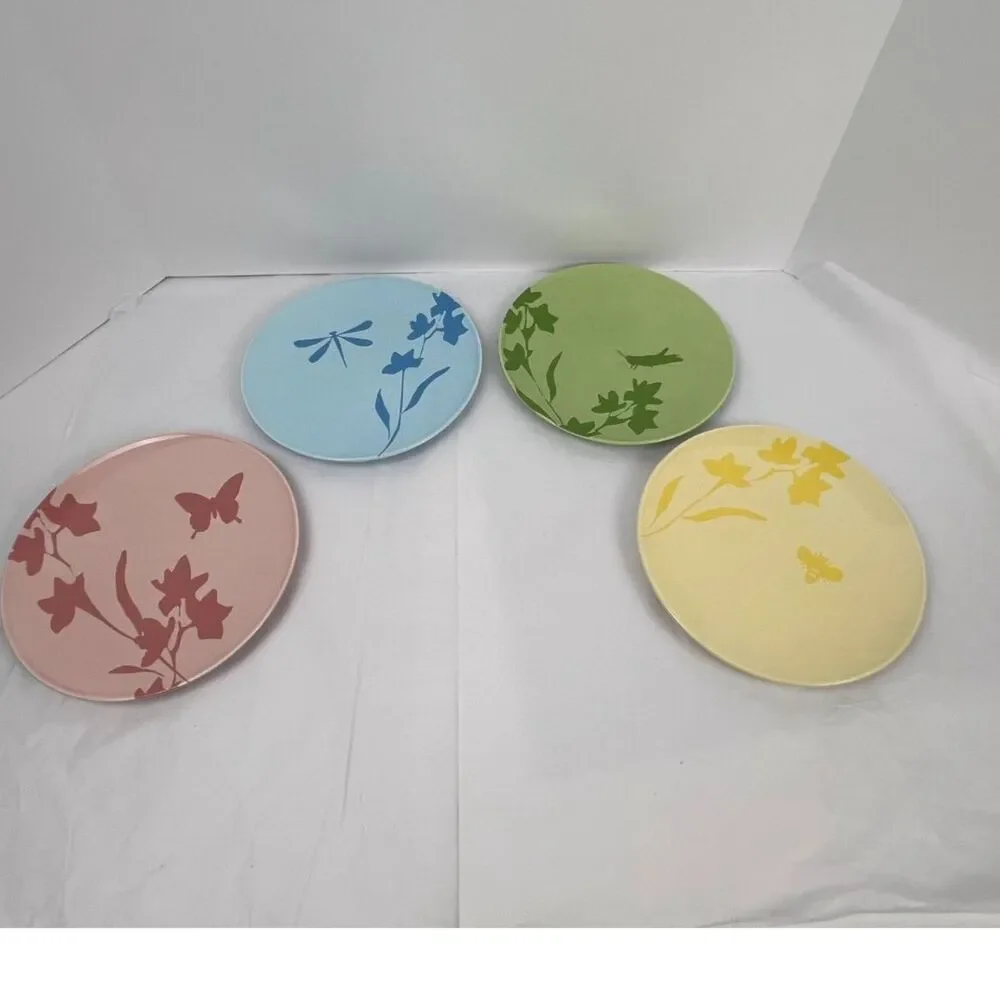 Vintage RedEnvelope Ceramic Snack Plates Set of 4 Pastel Botanical Cottagecore